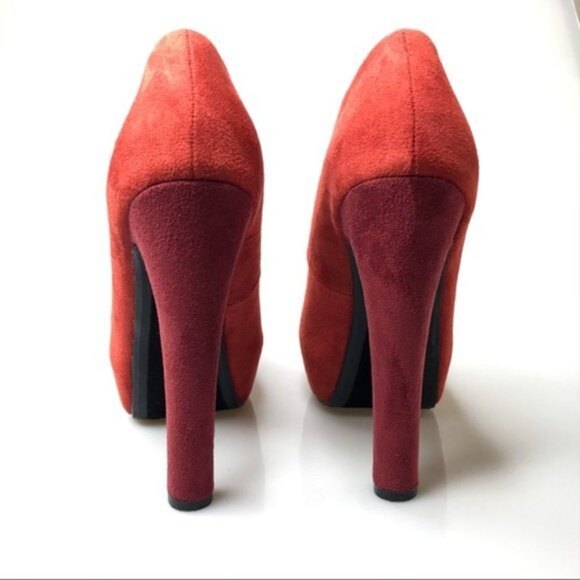 3 for 30! Heart in D Orange Terracotta Suede-Like Open Toe Platform Hells - Picture 4 of 6